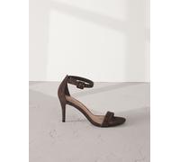 Next Chocolate Brown Suede Signature Premium Leather Round Toe Buckle Detail Mid Simple Sandals