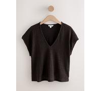 Next Chocolate Brown Textured Short Sleeve V-Neck T-Shirt