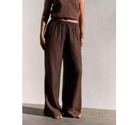Next Chocolate Brown Textured Wide Leg Pull On Trousers