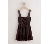 Next Chocolate Brown Velvet Square Neck Waisted Mini Dress Chocolate Brown EU 42 (UK 14)