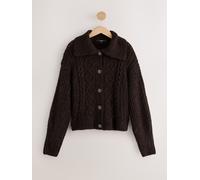 Next Chocolate Brown Wool Blend Cable Knit Collar Cardigan