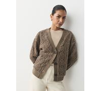 Next Chocolate Mocha Brown Fluffy Borg Cable Button Through Cardigan Fleece