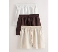 Next Chocolate/Neutral/White Pull On Shorts With Linen 3 Pack Chocolate/Neutral/White EU 48 Regular (UK 20 R)