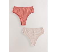 Next Coral/Ecru High Rise High Leg Stripe Microfibre Knickers 2 Pack
