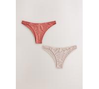 Next Coral/Ecru Tanga Stripe Microfibre Knickers 2 Pack