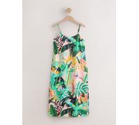 Next Coral Tropical Print Midi Slip Summer Dress Coral Tropical Print EU 36 Petite (UK 8 P)