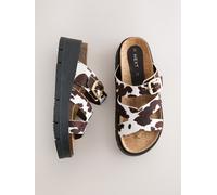 Next Cow Print Leather Strap Buckle Detail Sandals