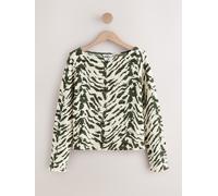 Next Cream Animal Print Shirred Long Sleeve Slash Neck Top