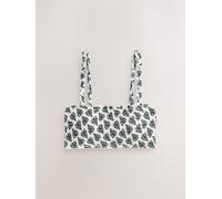 Next Cream/Black Fan Print Shirred Bandeau Bikini Top