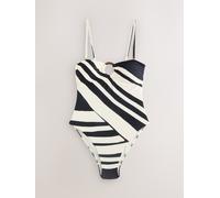 Next Cream/Black Stripe Hardware Tummy Control Bandeau Swimsuit
