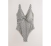 Next Cream/Black Woodblock Plunge Tummy Control Swimsuit