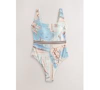 Next Cream/Blue Map Print Scoop Square Neck Swimsuit