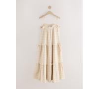 Next Cream Dobby Check Tiered Maxi Dress Cream EU 44 (UK 16)