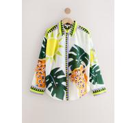 Next Cream Leopard Palm Print Relaxed Long Sleeve Cotton Lightweight Shirt Cream Leopard Palm Print EU 46 (UK 18)