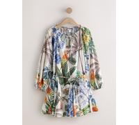 Next Cream/Navy Blue Floral Long Sleeve Mini Dress Cream/Navy Blue Floral EU 42 Tall (UK 14 T)