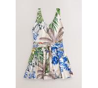 Next Cream/Navy Parrot Print Shaping Tummy Control Skirted Swim Dress