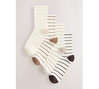 Next Cream/Neutral Stripe Ribbed Ankle Socks 4 Pack
