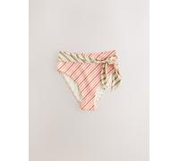 Next Cream/Peach Stripe High Waist Tie Front Bikini Bottoms