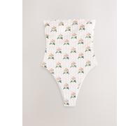 Next Cream/Pink Floral Lace Bandeau Tummy Control Swimsuit