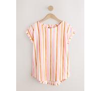 Next Cream/Pink/Orange Stripe Cap Sleeve Cotton T-Shirt