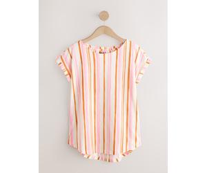 Next Cream/Pink/Orange Stripe Cap Sleeve Cotton T-Shirt