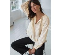 Next Cream Textured Floral Cornelli Embroidered Long Sleeve 100% Cotton Boho Blouse