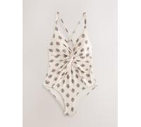 Next Cream Woodblock Print Twist Front Tummy Control Swimsuit