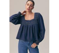 Next Dark Blue Long Sleeve Shirred Blouse