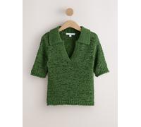 Next Dark Green Cotton Rich Short Sleeve Stitch Polo Top