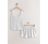 Next Débardeur en dentelle côtelée de coton et pyjama court Gris FR 52 (EU 50)