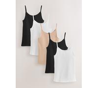 Next Débardeurs à bretelles en coton riche 5 Pack Noir FR 48 (EU 46)