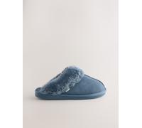 Next Denim Blue Faux Fur Lined Suede Mule Slippers
