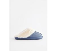 Next Denim Blue Suede Faux Fur Lined Mule Slippers