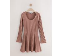 Next Dusky Pink Mini Ribbed Long Sleeve Scoop Neck Dress Dusky Pink 34petite