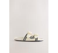 Next Ecru and Black Buckle Crochet Slider Slippers