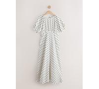 Next Ecru / Black Polka Dot Puff Sleeve Midi Dress Ecru / Black Polka Dot EU 40 Tall (UK 12 T)