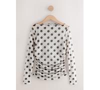 Next Ecru/Black Polka Dot Ruched Long Sleeved Mesh Top
