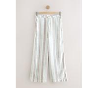 Next Ecru/Blue/Red Stripe Linen Blend Wide Leg Trousers