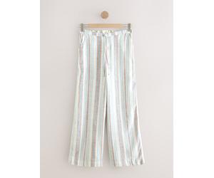 Next Ecru/Blue/Red Stripe Linen Blend Wide Leg Trousers