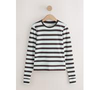 Next Ecru/Chocolate Brown/Blue Stripe Thermal Soft Touch Long Sleeve Crew Neck Top