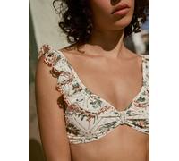 Next Ecru/Coral Trellis Palm Beaded Frill Crop Bikini Top