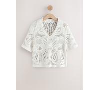 Next Ecru Crochet Knit Open Neck Polo Top Ecru M Tall (EU 40-42)