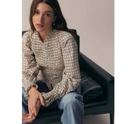 Next Ecru Ditsy Floral Print Smocked Button Front Long Sleeve Blouse