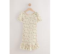 Next Ecru Ditsy Print Shirred Puff Sleeve Mini Dress Ecru Ditsy Print 10