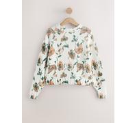 Next Ecru Floral Cotton Rich Crew Neck Knitted Jumper