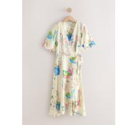 Next Ecru Floral Scallop Sleeve Wrap Midi Dress Ecru Floral EU 42 Tall (UK 14 T)