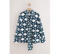 Next Ecru Geo Print Scarf Neck Long Sleeve Blouse