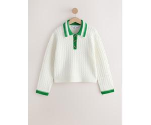 Next Ecru/Green Double Collar Cable Knit Polo Shirt
