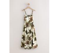 Next Ecru/Green Palm Print Ruched Bandeau Midi Dress Ecru/Green Palm Print EU 38 (UK 10)