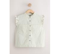 Next Ecru/Green Stripe Frill Sleeve Denim Gilet
